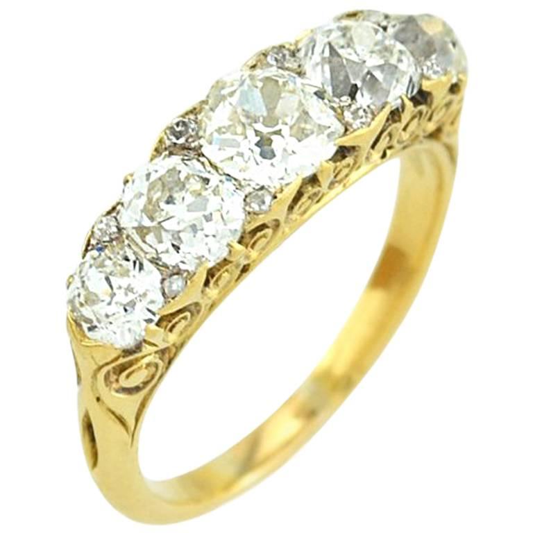 Stunning Victorian Five Stone Old Mine Cut Diamond Ring For Sale