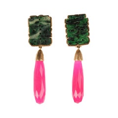 boucles d'oreilles or rose 18k jade antique et opale briolè