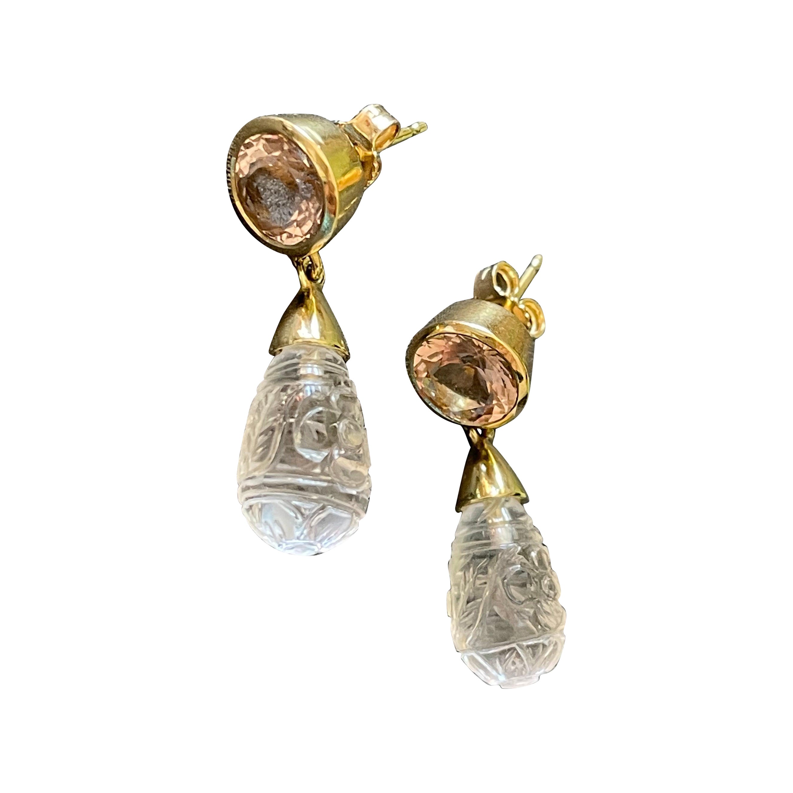 cristallo di rocca inciso e zaffiro oro giallo 18 k in vendita