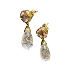 gravierter Bergkristall und Saphir 18 k Gelbgold
