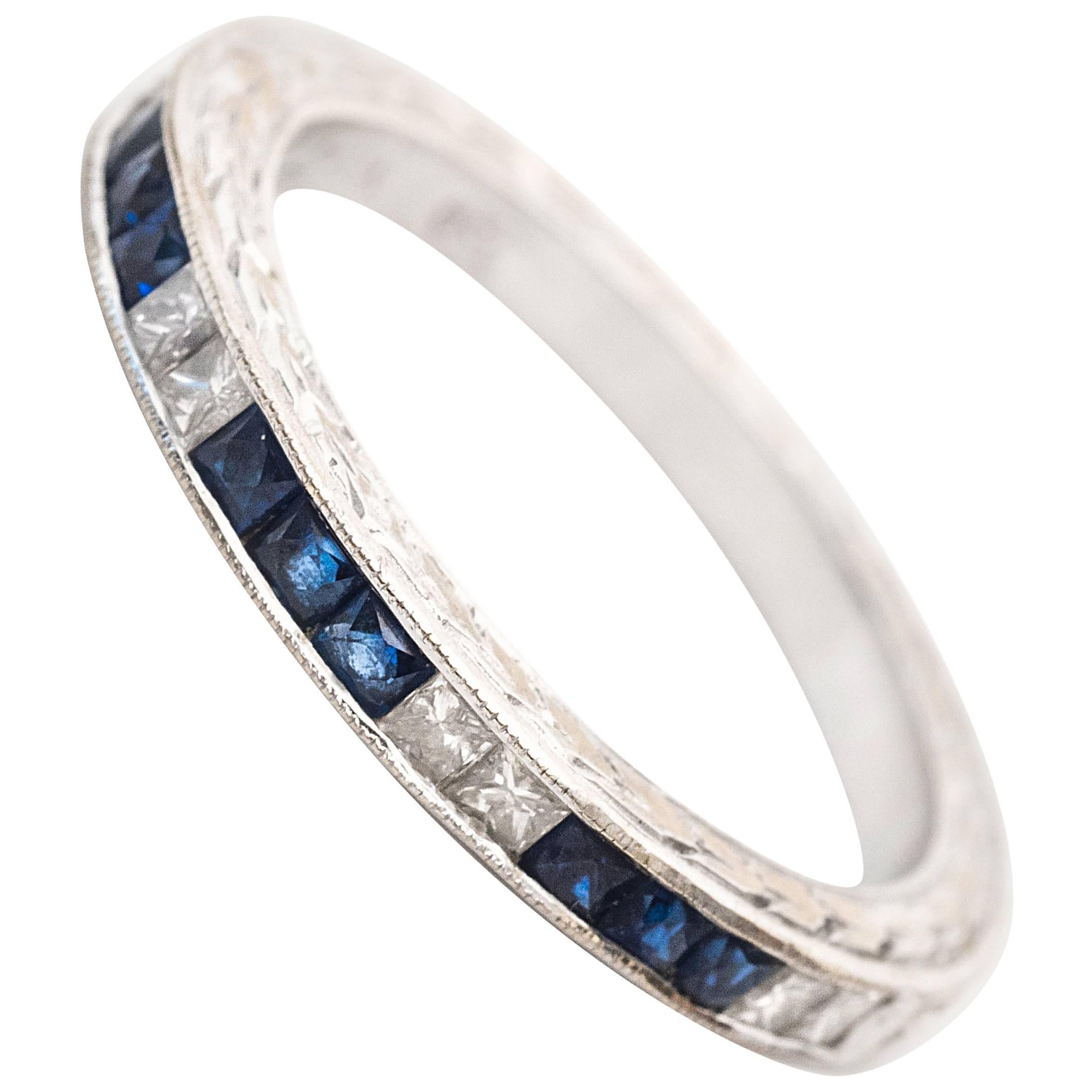 1950s Sapphire Diamond Gold Wedding Band Ring