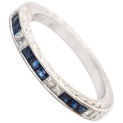 Retro 1950s Sapphire Diamond Gold Wedding Band Ring