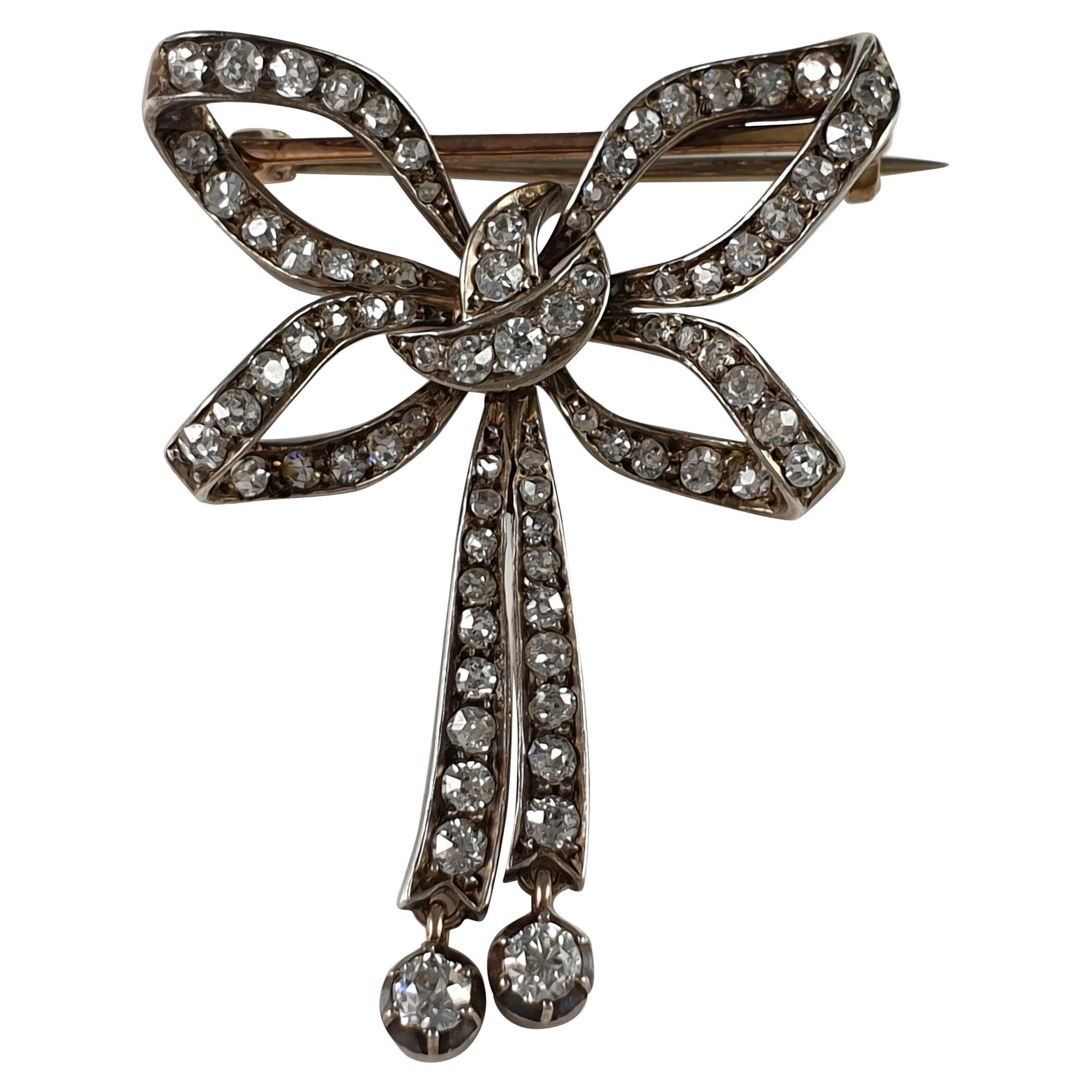 Victorian Silver and Gold Diamond Bow Brooch
