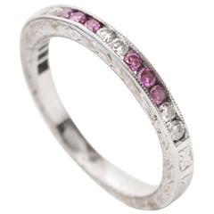 1950s Pink Amethyst Diamond Gold Wedding Band Ring 12