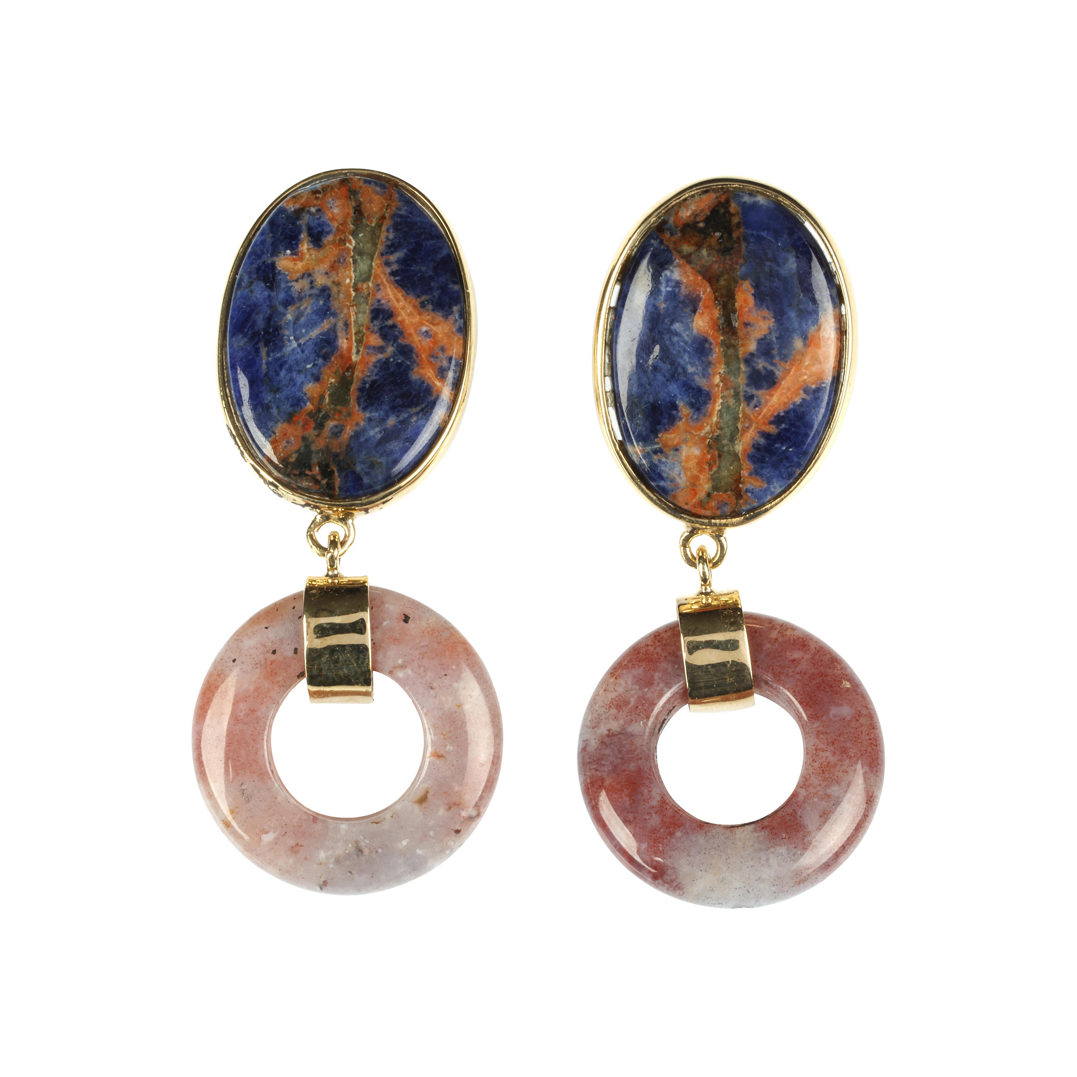 orecchini con due tipologie di diaspro naturale oro 18k