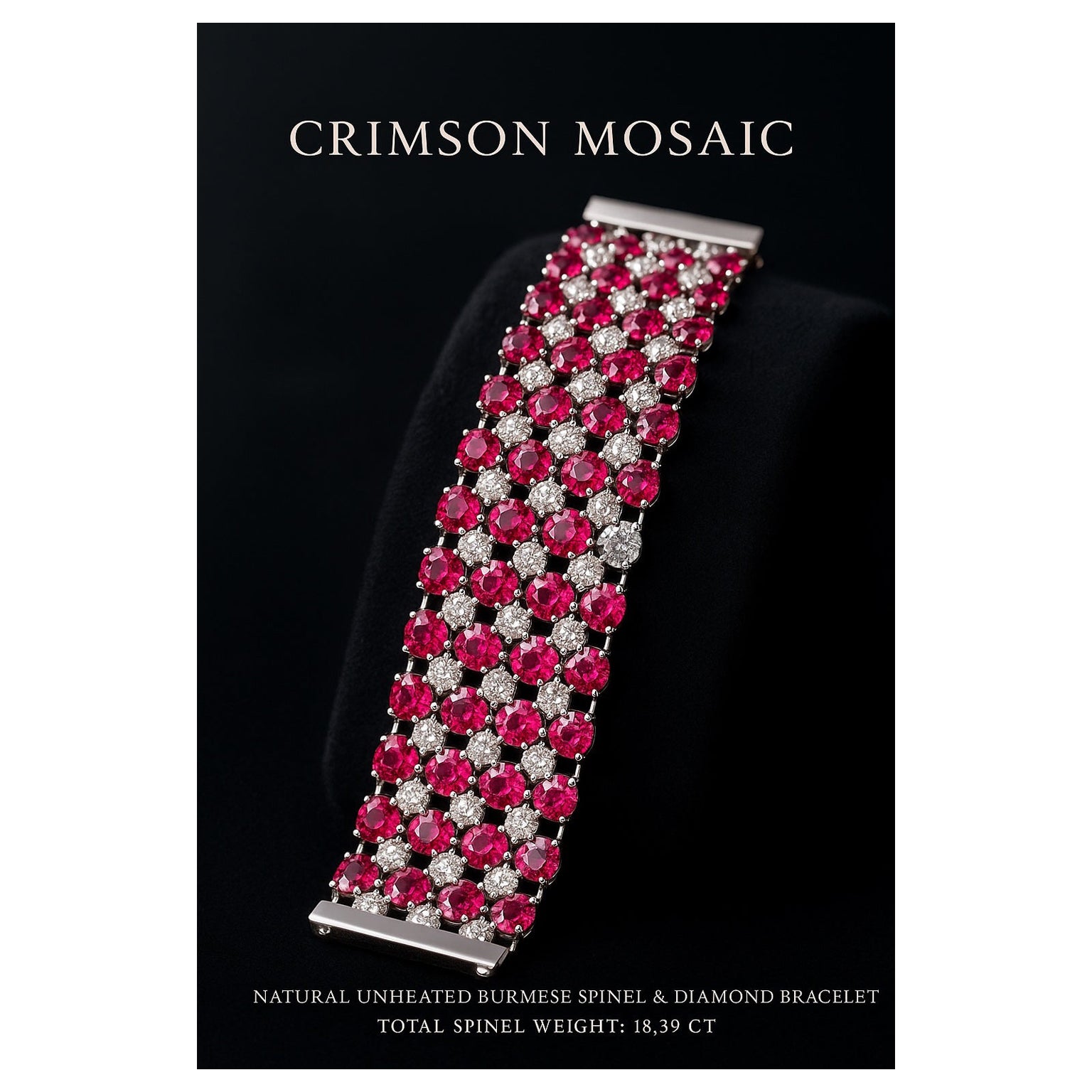Natural Burma No Heat Round Cut Pink Spinel White Diamond Platinum Bracelet