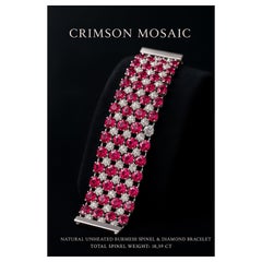 Natural Burma No Heat Round Cut Pink Spinel White Diamond Platinum Bracelet