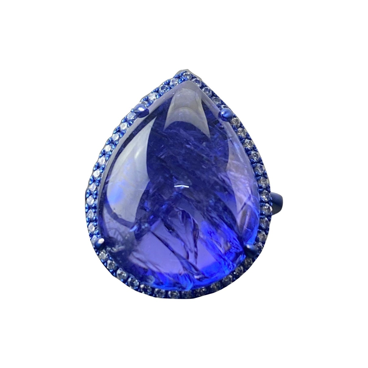 Certified 23 Carat Tanzanite and Diamond Cocktail Ring in 18K White Gold