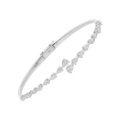 Real 1.61 Carat SI/H Pear Diamond Wrap Cuff Bangle Bracelet 14 Karat White Gold