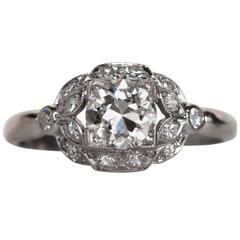 Vintage 1940s Art Deco GIA Certified .74 Carat Diamond Platinum Engagement Ring