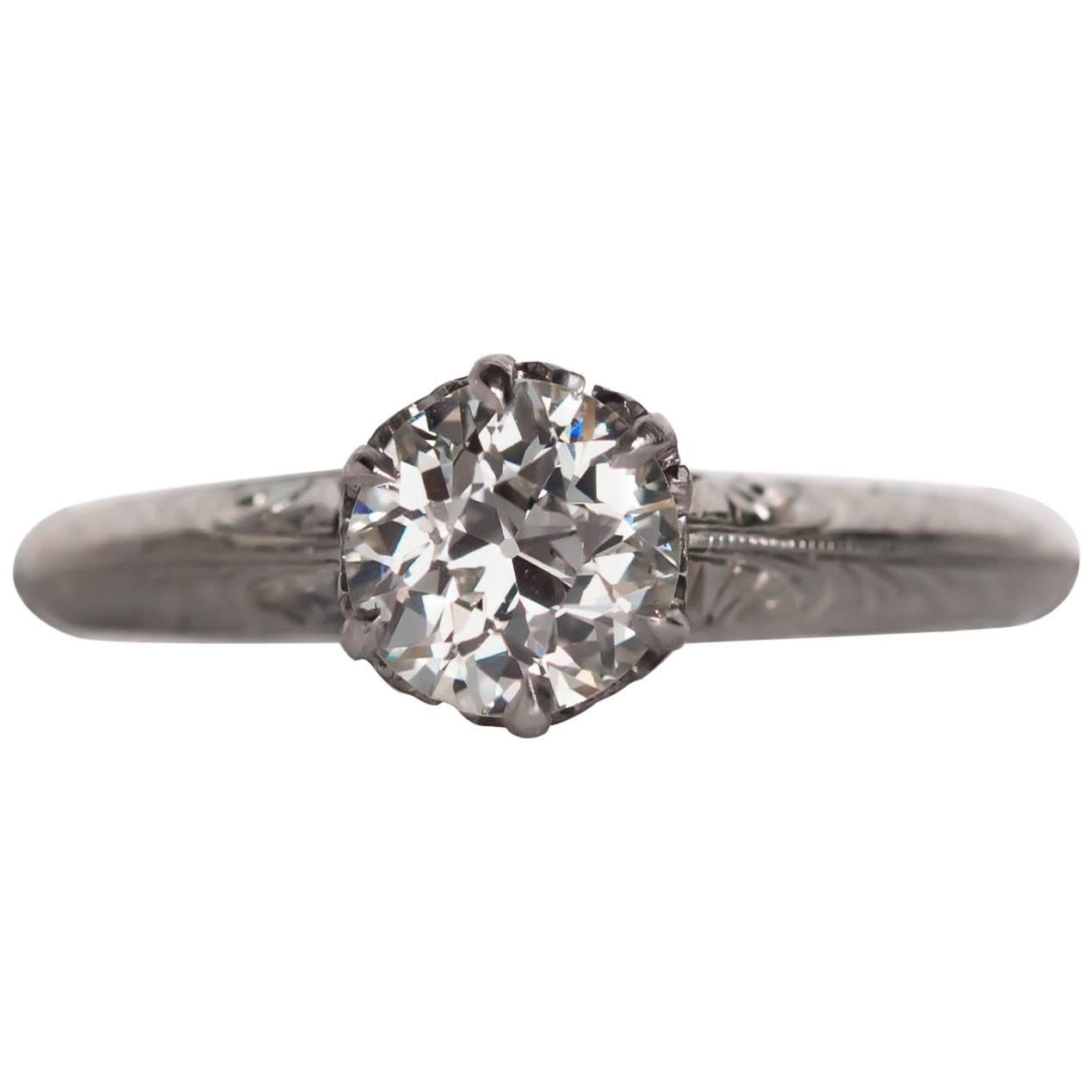 1910 Edwardian GIA Certified .74 Carat Diamond White Gold Engagement Ring For Sale