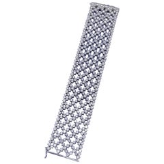 14k White Gold Round Diamond Mesh Wide Open Lace Link Bracelet 30.26 CT