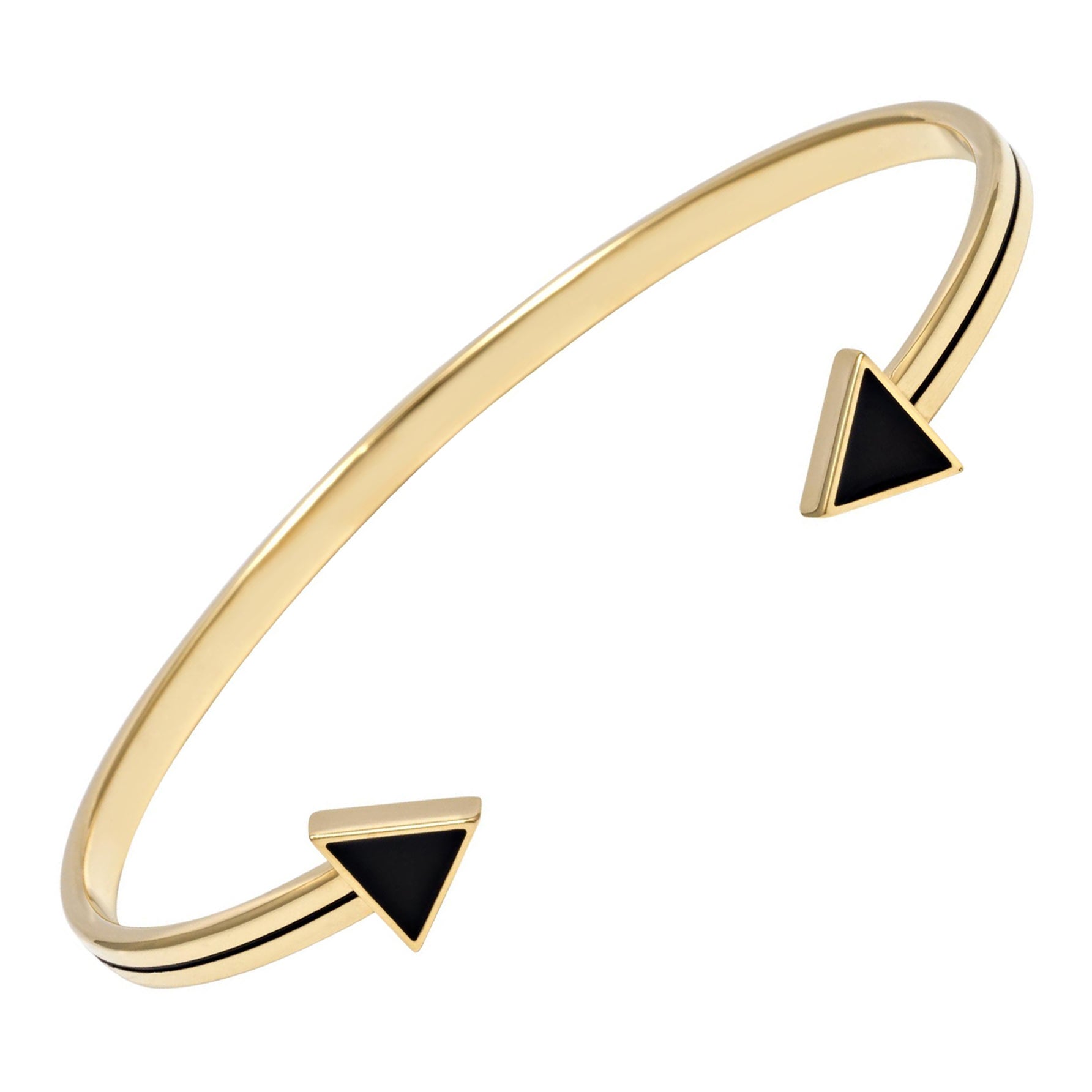 18k Solid Yellow Gold Open Bangle with Black Enamel.