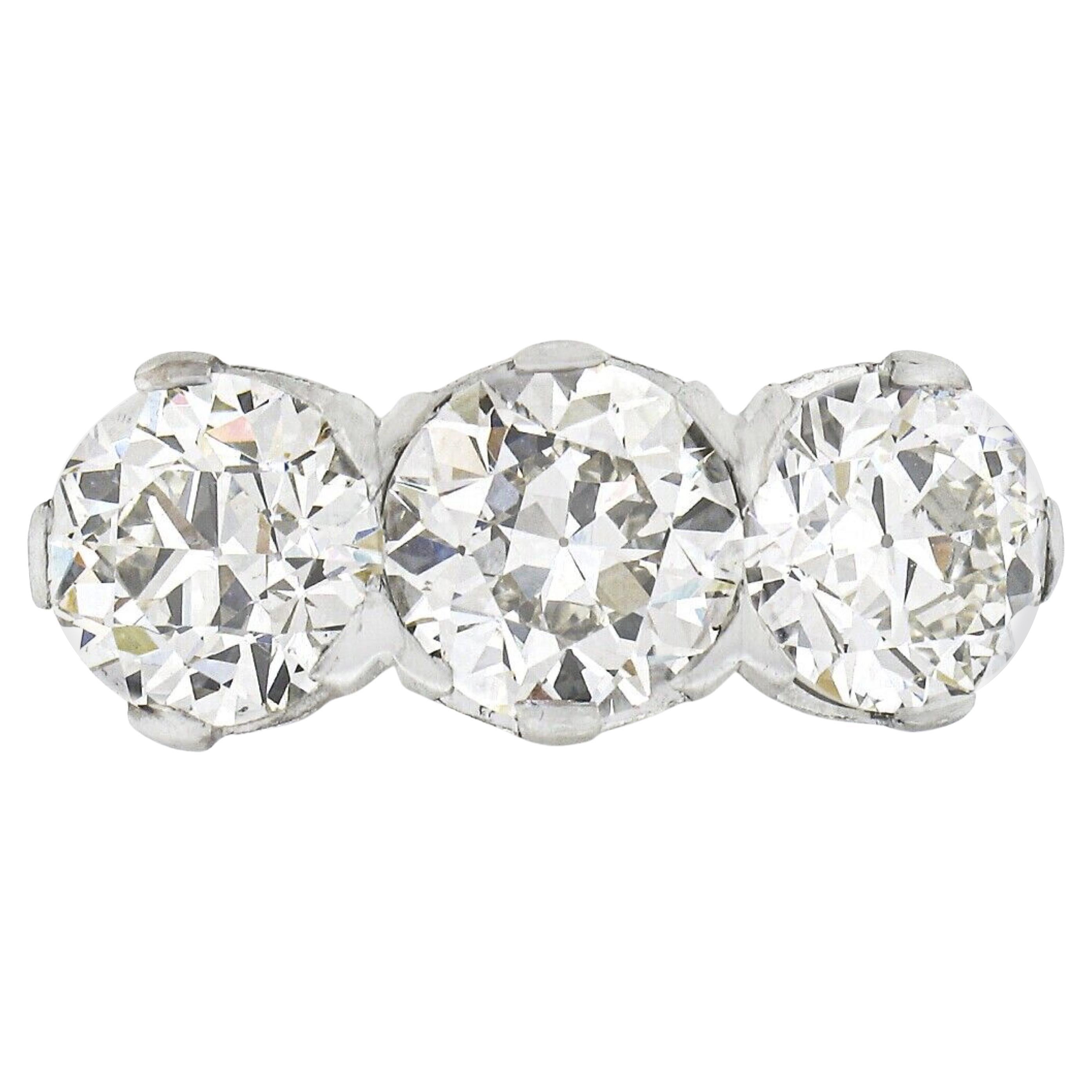 Antique Edwardian Platinum 6.12ctw GIA Old European Large Diamond 3 Stone Ring
