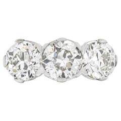Antiker edwardianischer Platinring mit 3 Steinen, 6,12 Karat GIA, alter europäischer großer Diamant
