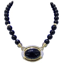 Gorgeous Estate 18k Yellow Gold & Onyx Cocktail Diamond Necklace