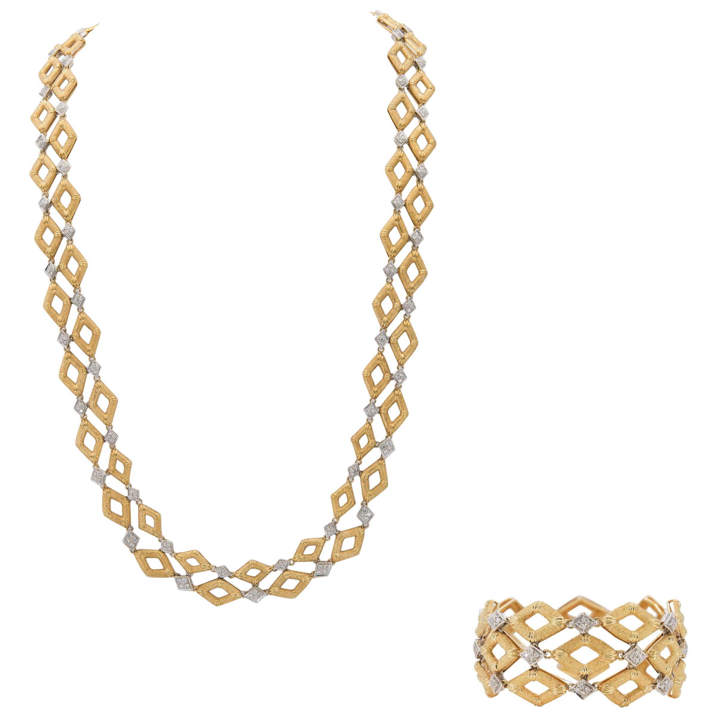 Vintage 1970s Gold and 10.00 Carat Diamond Lozenge Links Necklace