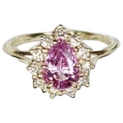 Nuovo Cert 1,37 ct Anello con zaffiro rosa naturale non riscaldato e diamante in oro 14k