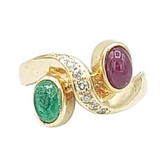 NUEVO Anillo de rubí natural precioso y diamante esmeralda en oro amarillo de 14k Nuevo