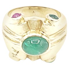 NUOVO Prezioso naturale  Anello con smeraldo, rubino e zaffiro in oro giallo 14k
