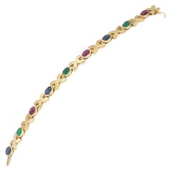 NUOVO Bracciale di rubini naturali, zaffiri e smeraldi in oro giallo 14k Nuovo