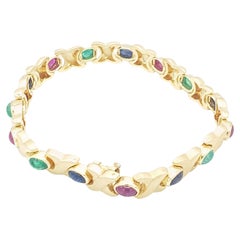 NUOVO Bracciale di rubini naturali, zaffiri e smeraldi in oro giallo massiccio 14k Nuovo