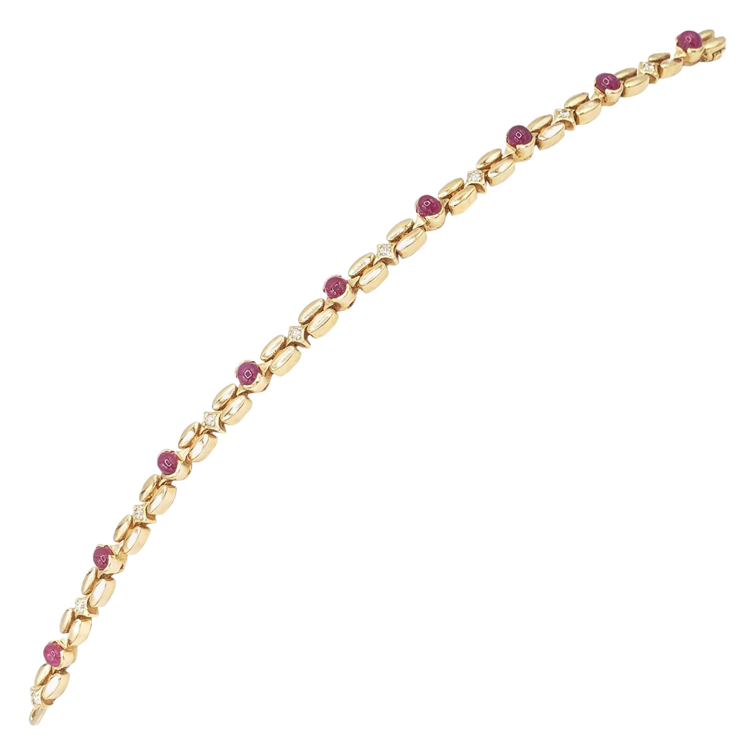 NUOVO Rubino naturale e diamante  Bracciale in oro giallo massiccio 14k