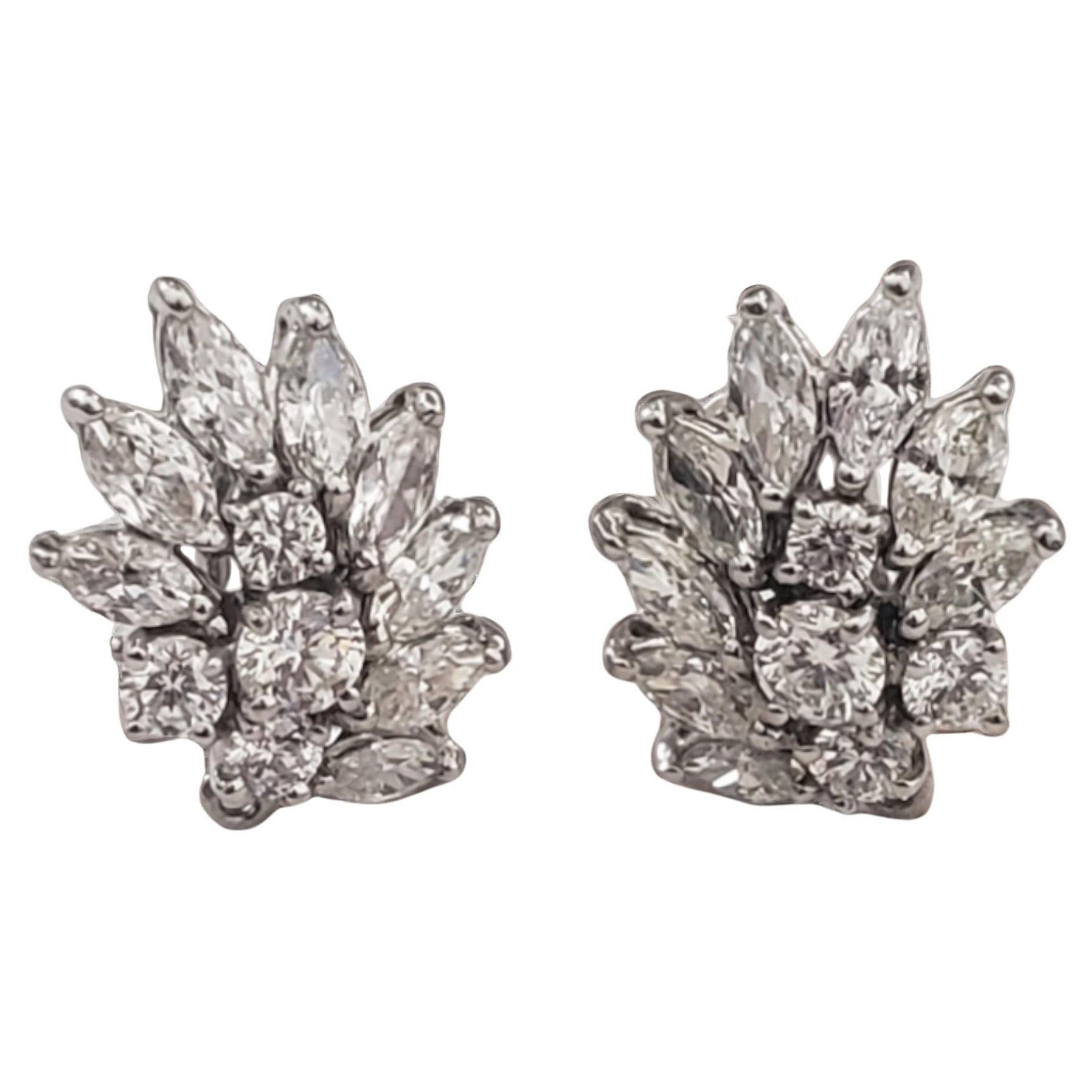 NEW HUGE FIRE GIA and UGL Reports. Natural Diamond Cluster Earrings in Platinum