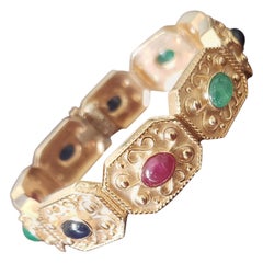 NUOVO Bracciale con rubino naturale, zaffiro e smeraldo in oro giallo massiccio 14 carati
