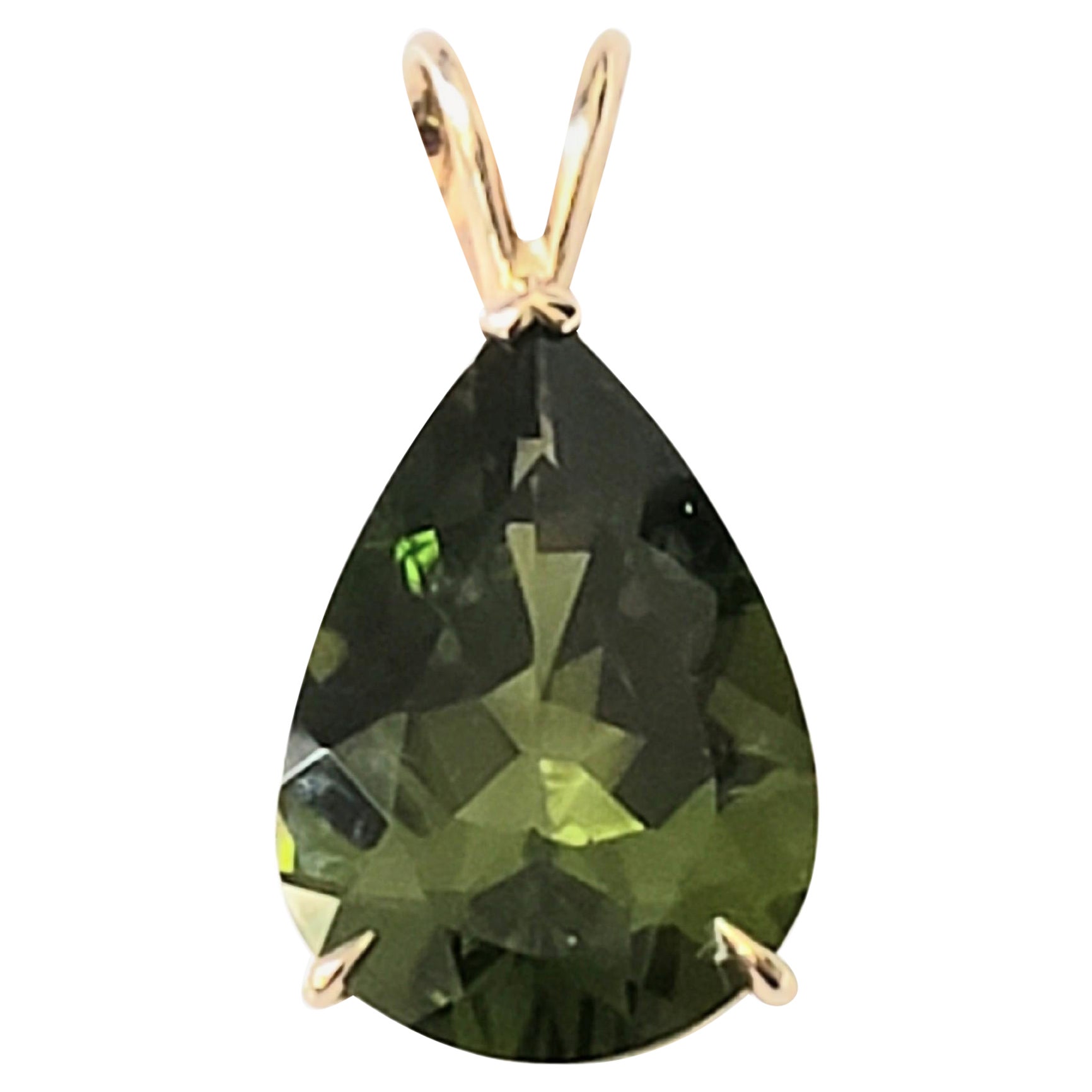 Colgante de peridoto pera de Birmania natural sin calentar de 12,22 CT Oro de 14 quilates