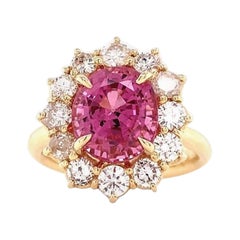 NEU GIA 3,67CT unbehandelter natürlicher Heißrosa Spinell-Diamantring 14K Gelbgold