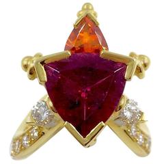 G. Minner Rubelite Mandarin Garnet Diamonds Gold Ring