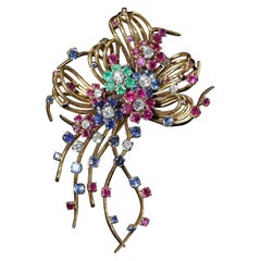 Vintage 18kt Yellow Gold Multi-Gem Brooch