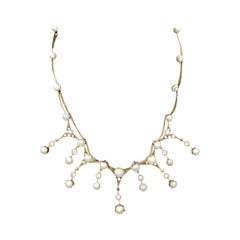 Antique Belle Époque Diamond Pearl Gold Necklace