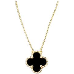 Van Cleef & Arpels Onyx Gold Alhambra Necklace