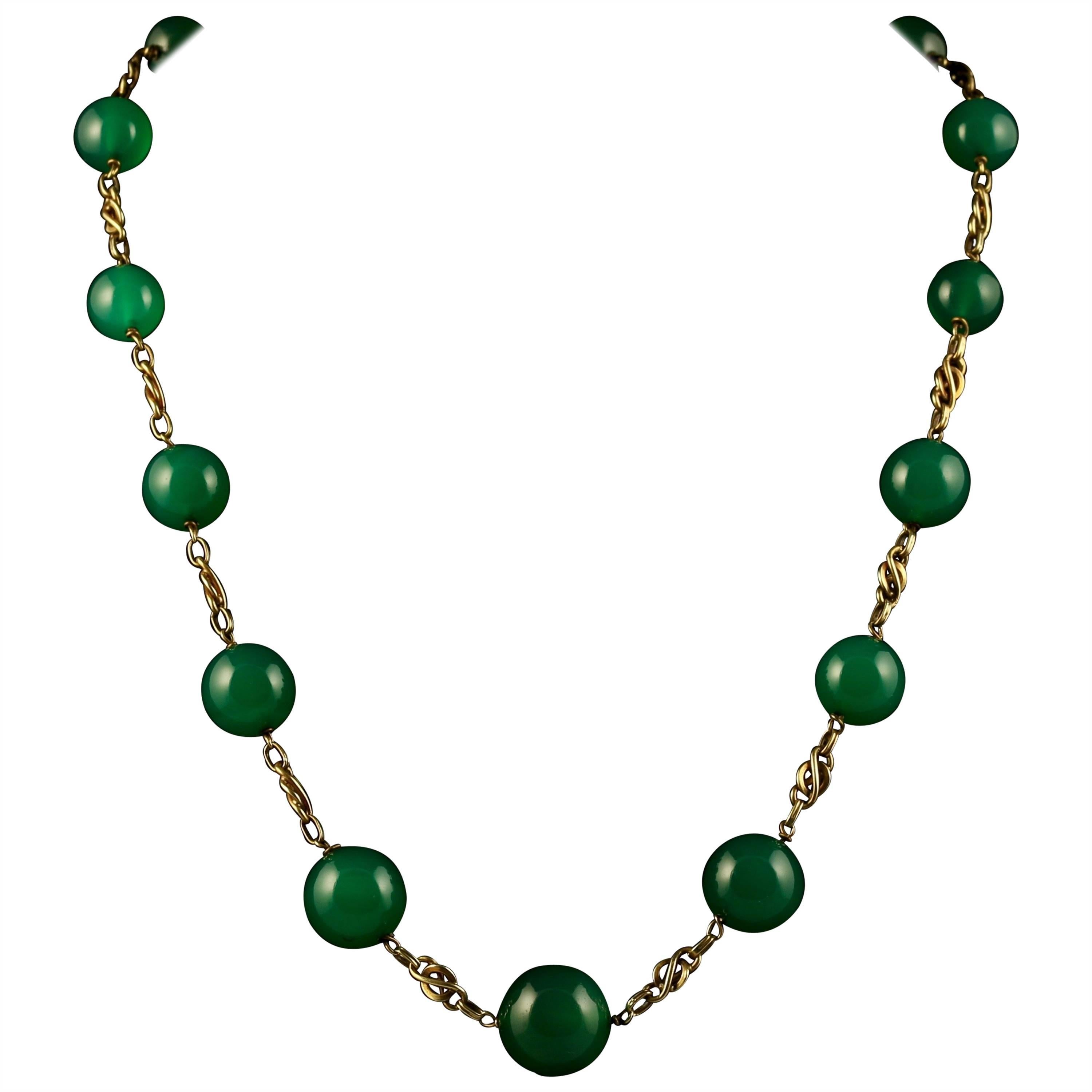 Antique Victorian French Green Quartz Gold Necklace circa 1880  For Sale