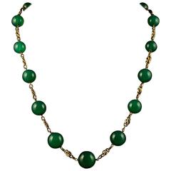 Antique Victorian French Green Quartz Gold Necklace circa 1880 