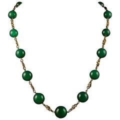 Antique Victorian French Green Quartz Gold Necklace circa 1880