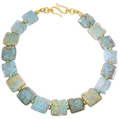 Colleen B. Rosenblat Murano Blue Platelets Yellow Gold Necklace 3