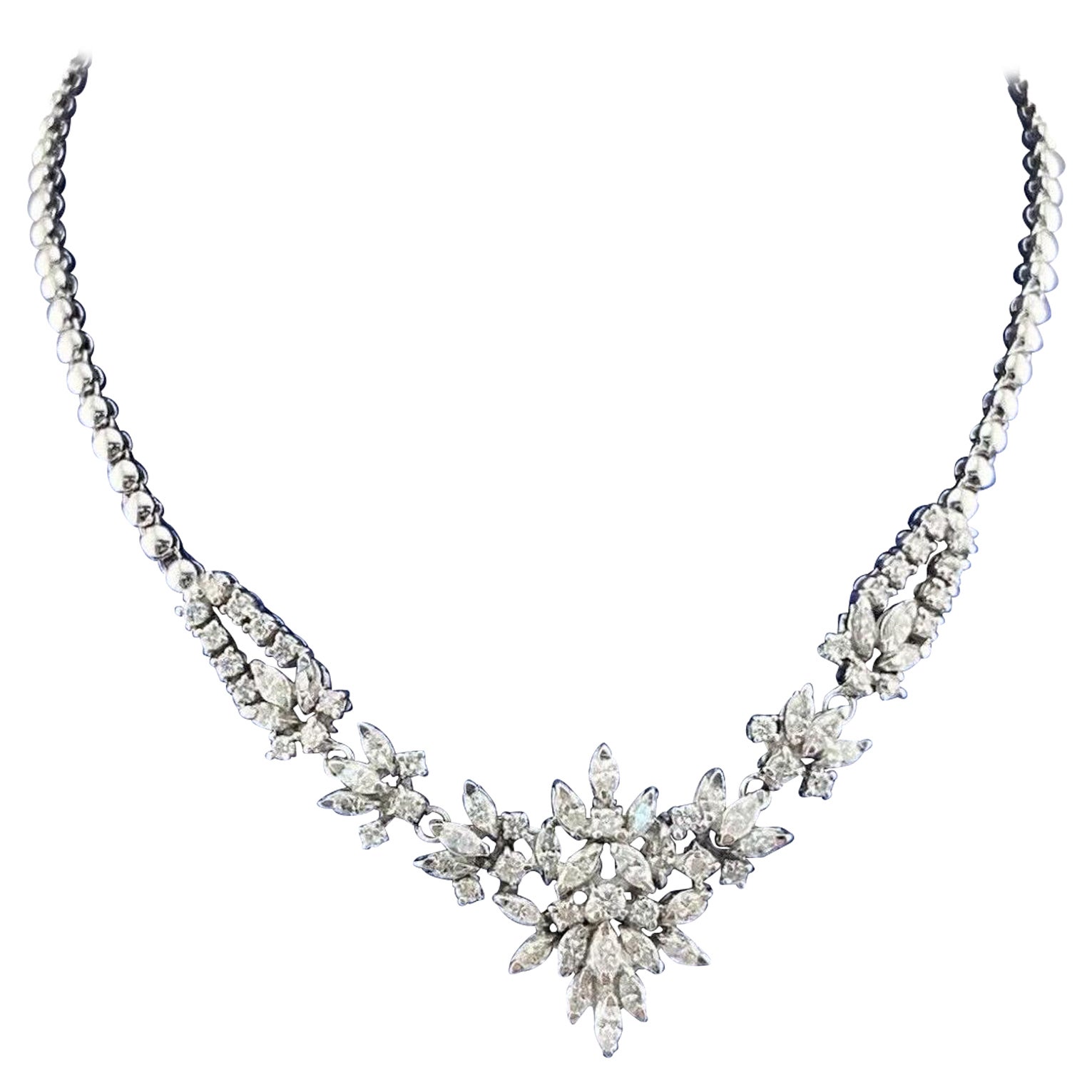 Estate 14k White Gold 7ct Round & Marquise Diamond Choker Necklace