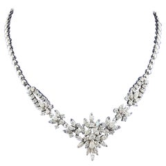 Estate 14k White Gold 7ct Round & Marquise Diamond Choker Necklace