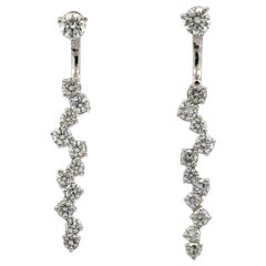 Front & Back Diamond Zig-Zag Drop Earrings 1.30 Carats 14 Karat White Gold