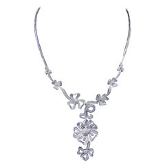 14k White Gold 2CT Round Diamonds Flower Cocktail Necklace