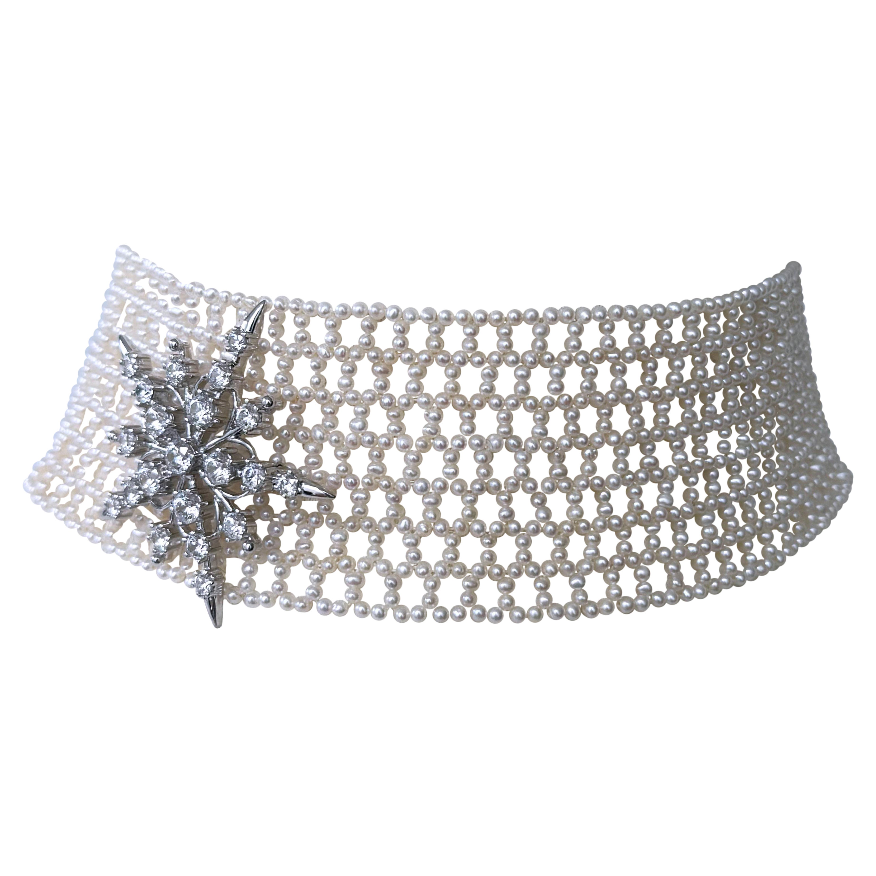 Marina J. Stunning Seed Pearl Woven Choker with Silver Adjustable Clasp