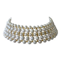 Marina J. Pearl Woven Choker with 18k Yellow Gold Plated Faceted Beads