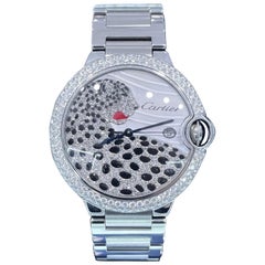 Cartier Ballon Bleu in acciaio inossidabile 42 mm Orologio personalizzato con quadrante Pantera e diamanti 3001