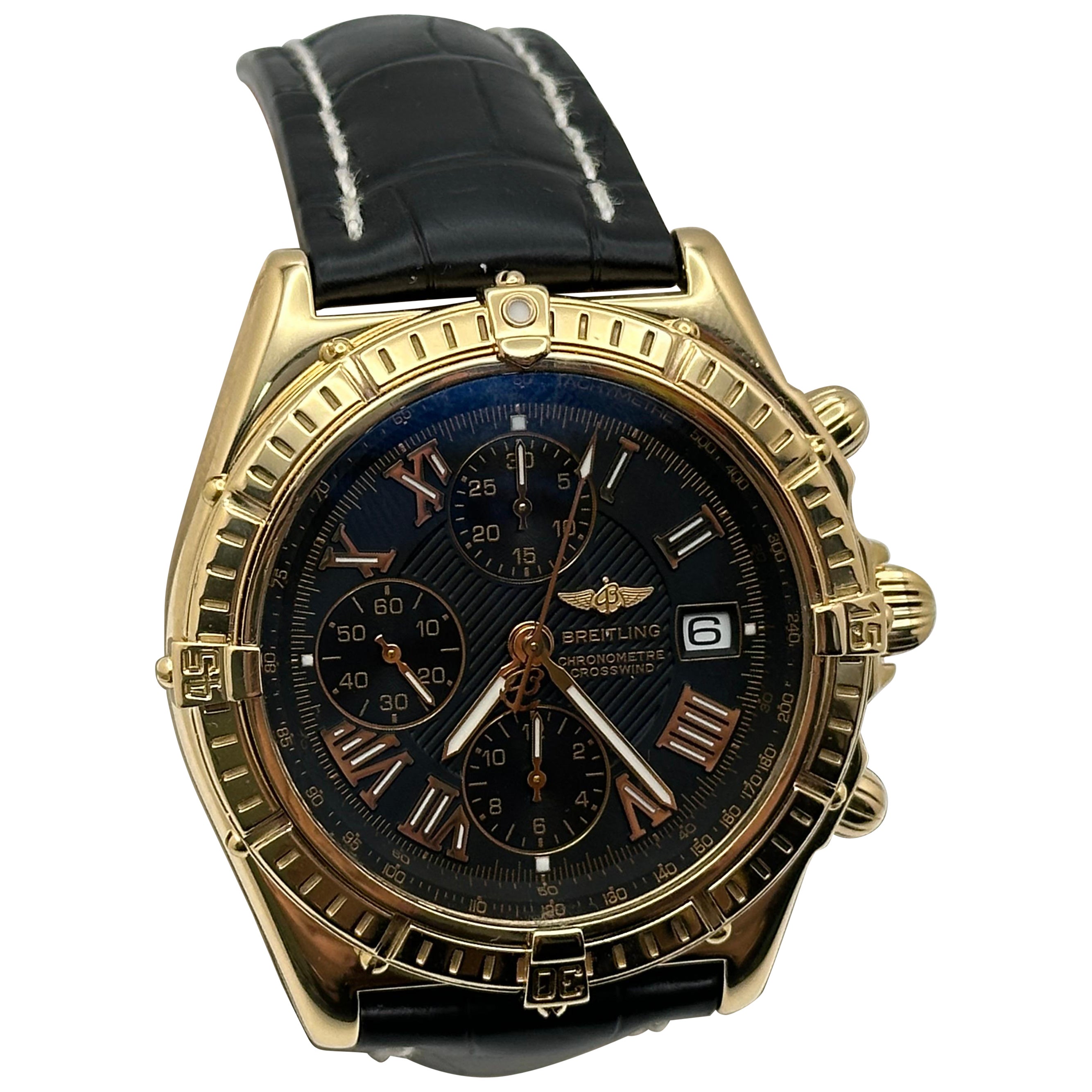 Breitling Crosswind Chronograph K13355 Black Dial 18K Yellow Gold Box Paper 42mm