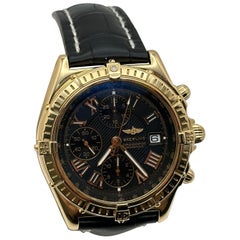 Breitling Crosswind Chronograph K13355 Schwarzes Zifferblatt 18K Gelbgold Box Papier 42mm