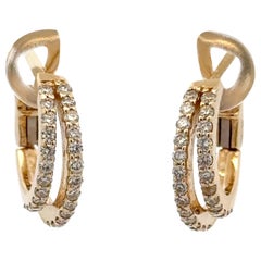 Pendiente de aro con dos filas de diamantes 0,73 quilates Oro amarillo de 14 quilates 4,73 gramos