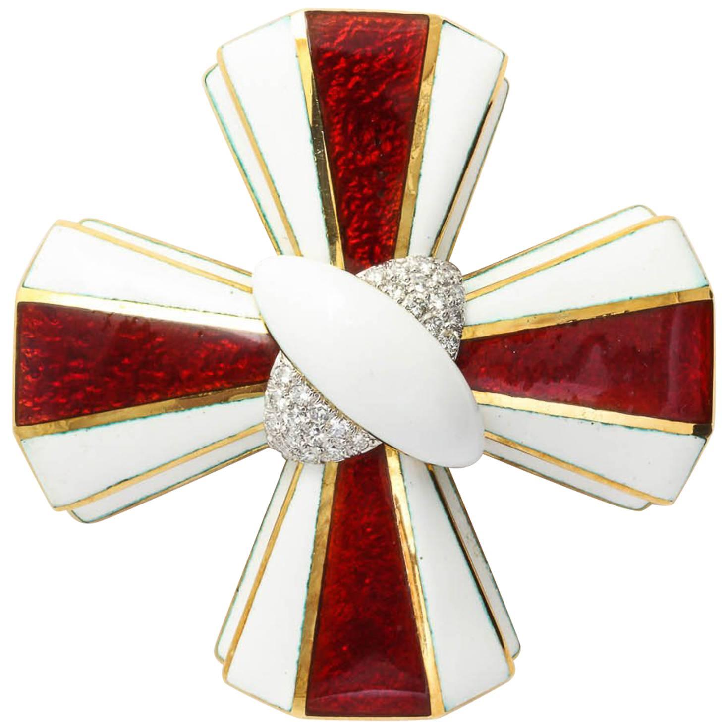 David Webb Maltese Cross Enamel Gold diamond Pin